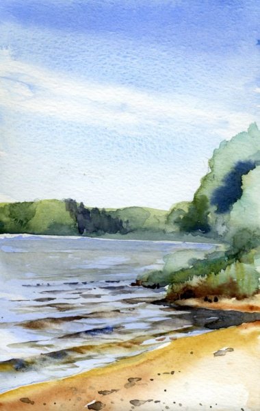 Этюд озеро акварелью