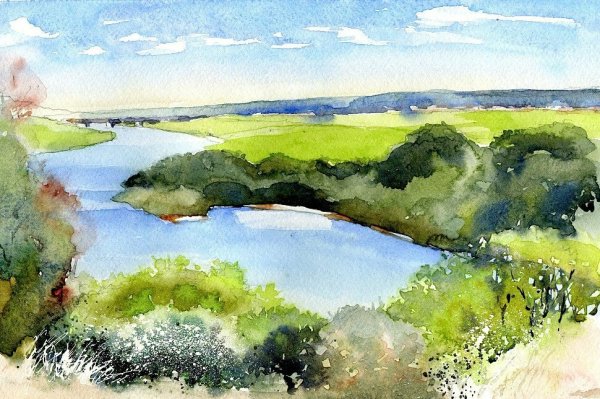 Пленэр акварелью река