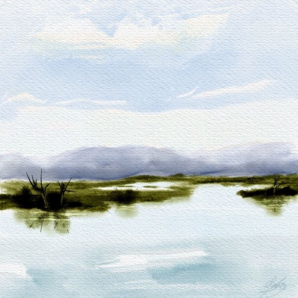 Озеро акварелью