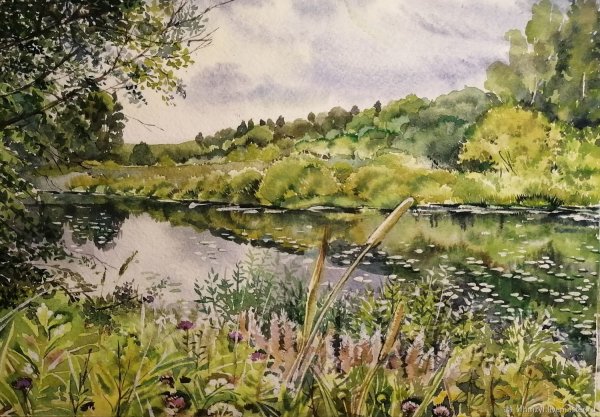 Этюд реки акварелью