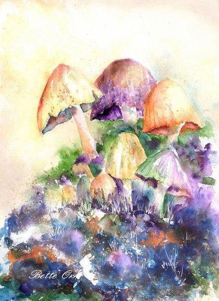 Грибы живопись акварель