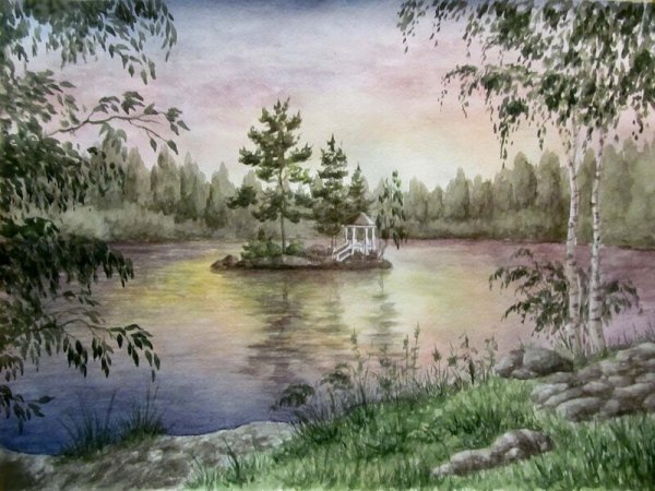 Прудик акварель