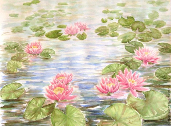 Рыбки в пруду акварель