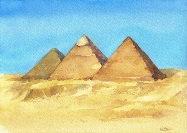 Пирамиды Гизы акварель