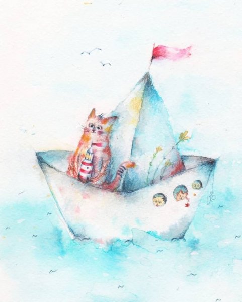 Кораблик акварель