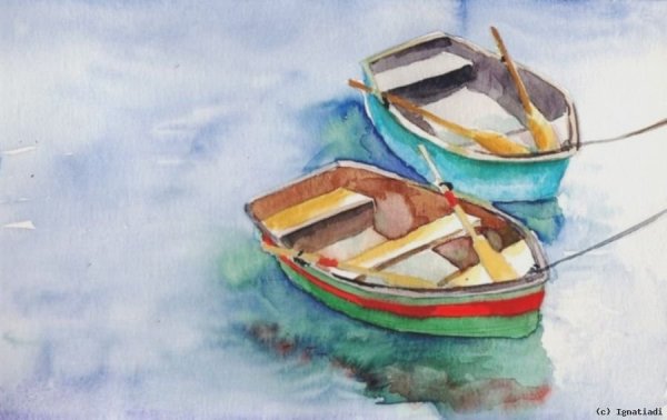 Бумажный кораблик акварель