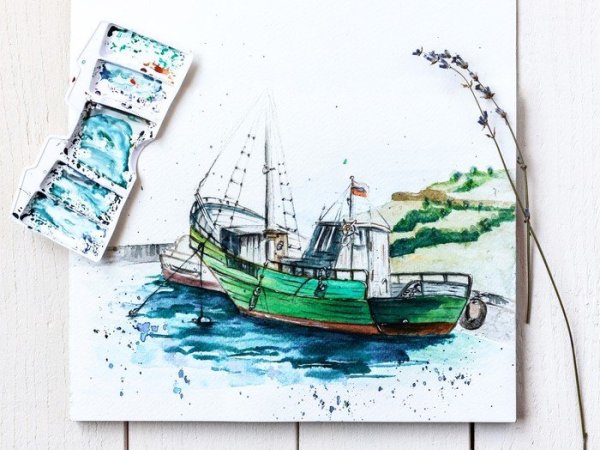 Кораблик акварель эскиз