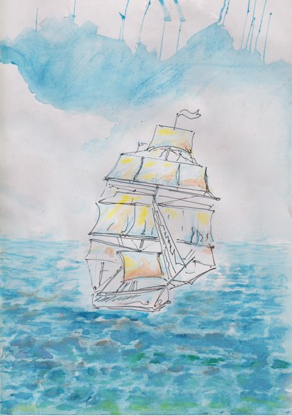 Кораблик акварельный на прозрачном фоне