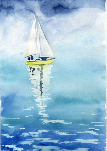 Фон корабль акварель