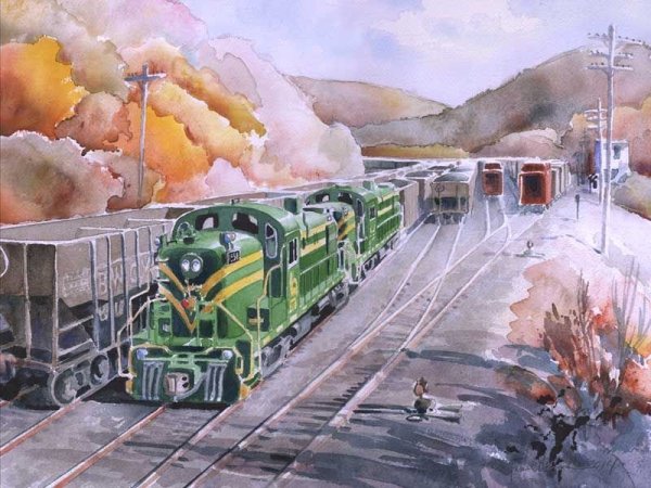 Поезд акварель