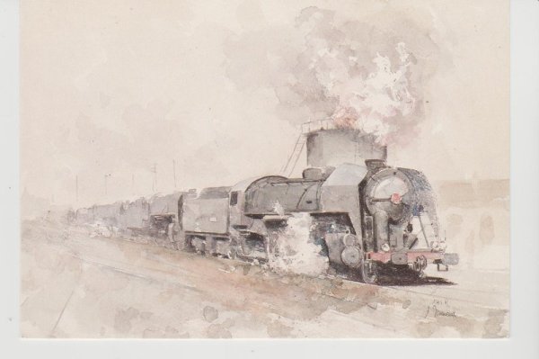 Поезд на вокзале акварель