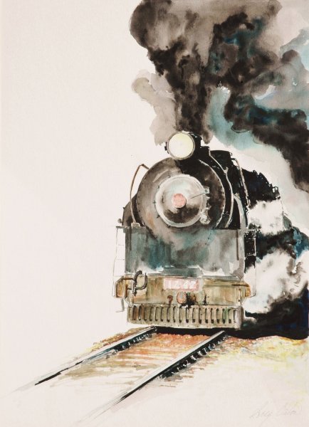 Паровоз акварель