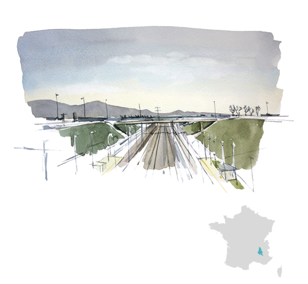 Картина автодороги, нарисованная акварелью