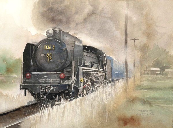 Поезд акварель