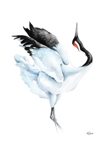 Журавль акварель