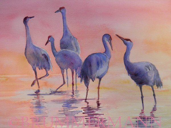 Журавль акварель