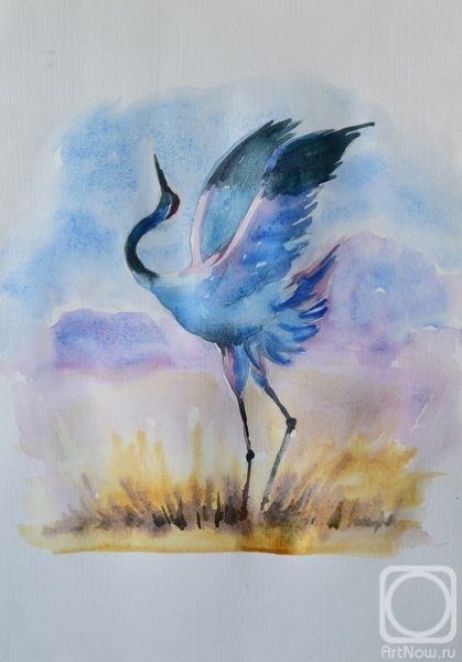 Журавль гуашью