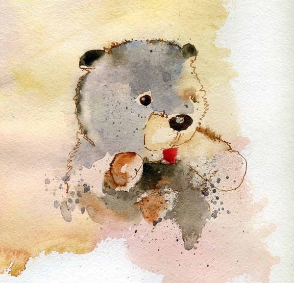 Медвежонок акварель