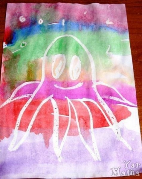 Рисование свечой и акварелью