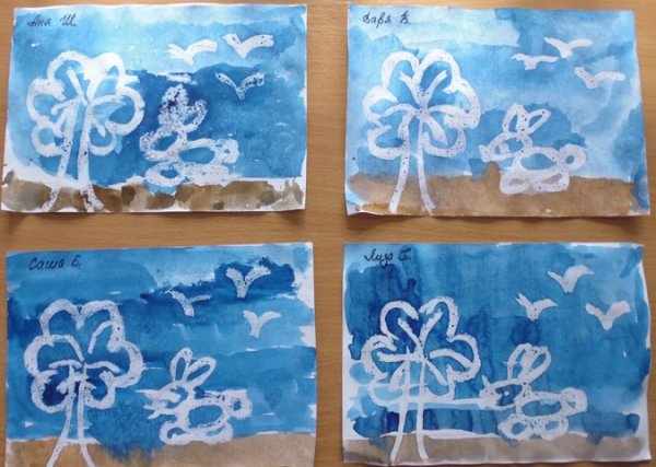 Рисование воском и акварелью в детском саду