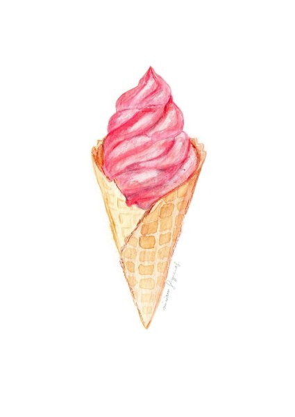 Мороженое в рожке акварелью