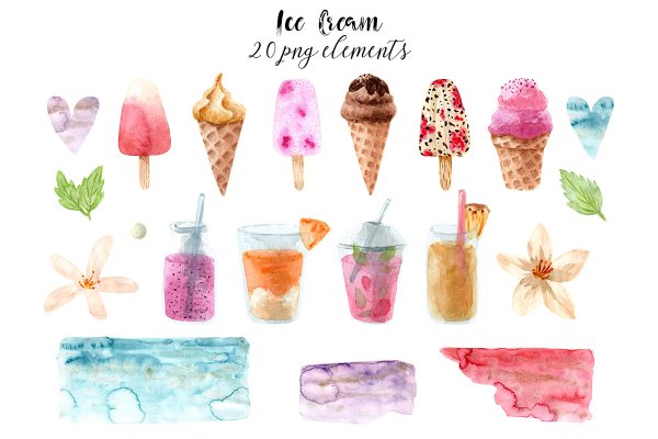 Скетч мороженое акварелью