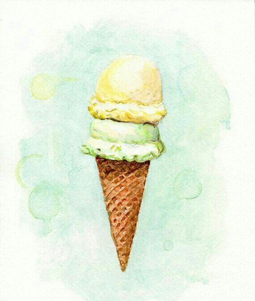Мороженое рисунок акварелью