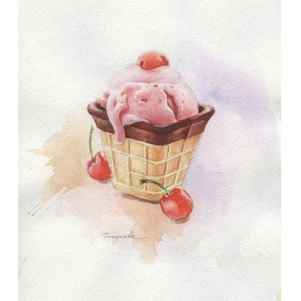 Шарики мороженого акварель