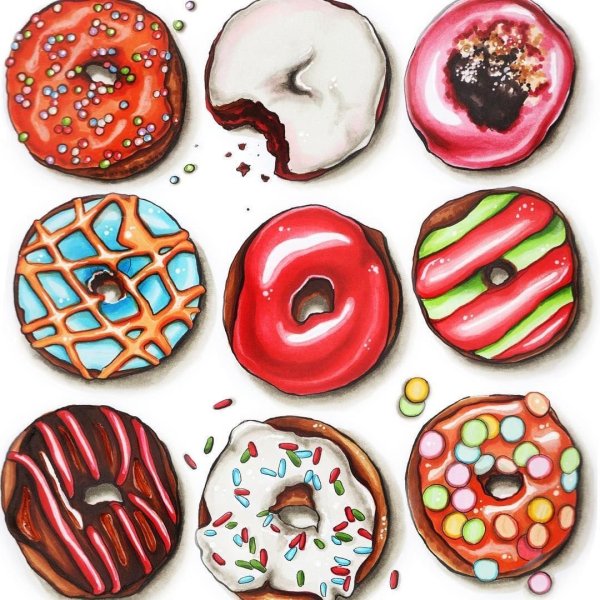 Пончики скетчинг акварель