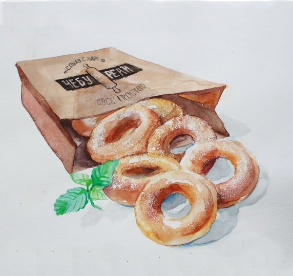 Акварельный скетч пончики