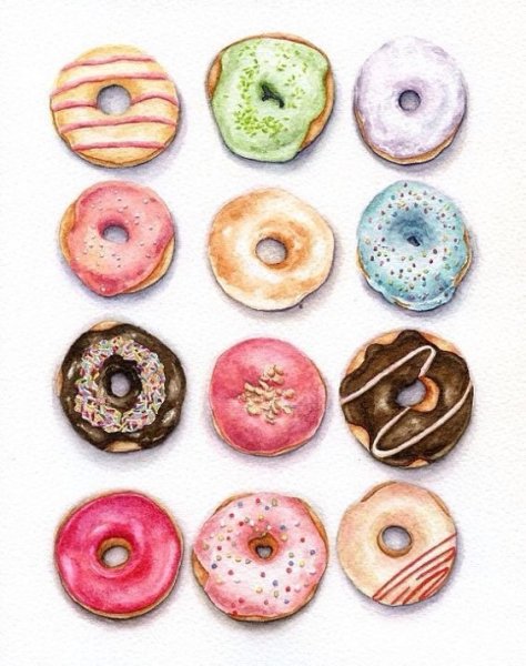 Пончики акварелью