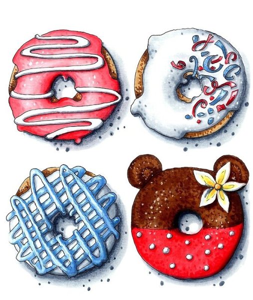 Пончики акварелью