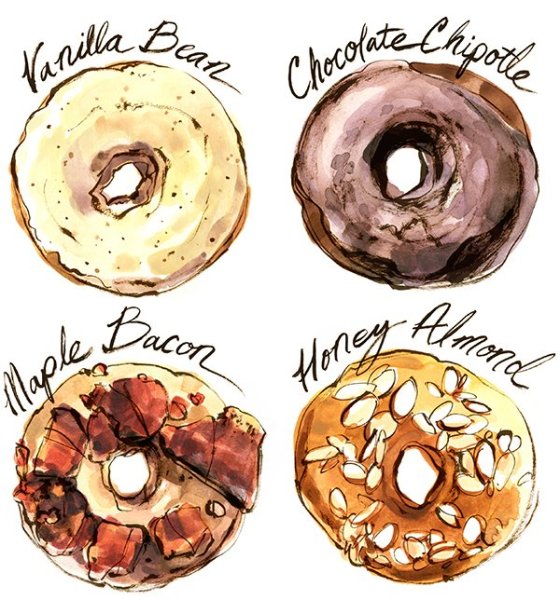 Акварельный скетч пончики