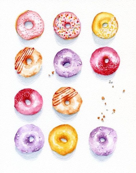 Акварельный скетчинг пончики