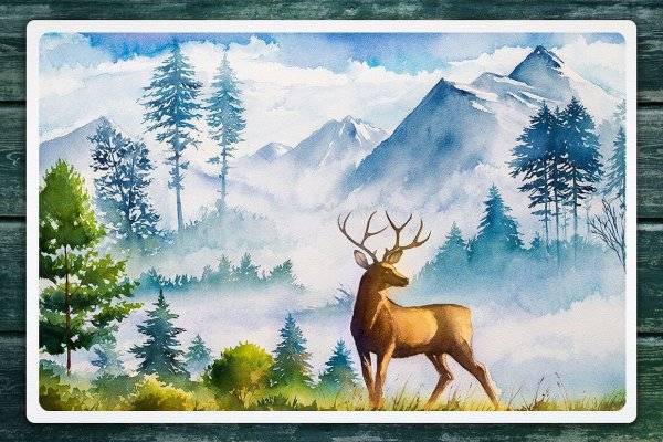 Зимний лес акварель олень