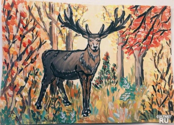 Олень гуашью
