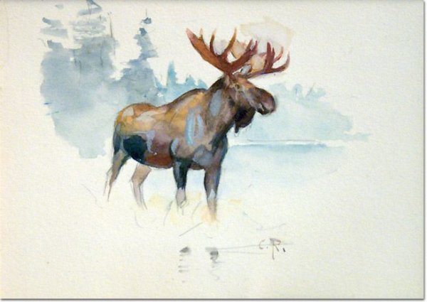 Лось акварелью