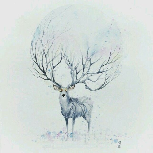 Олень акварелью