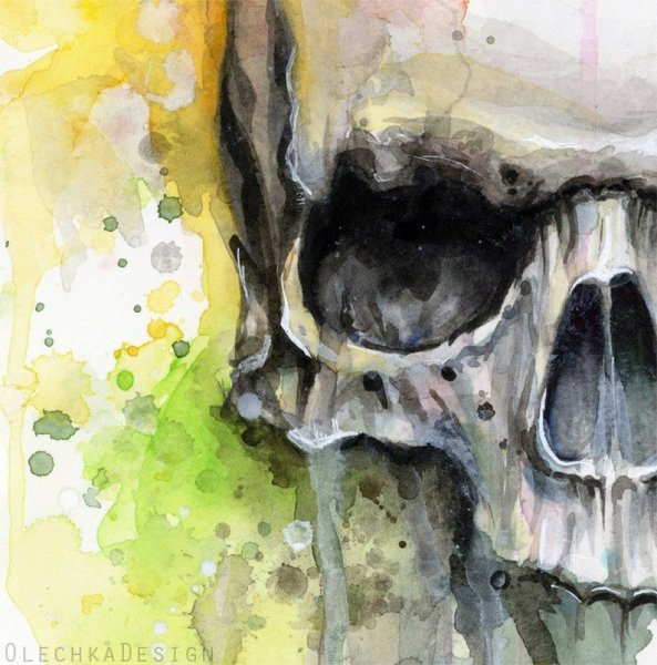 Череп акварелью