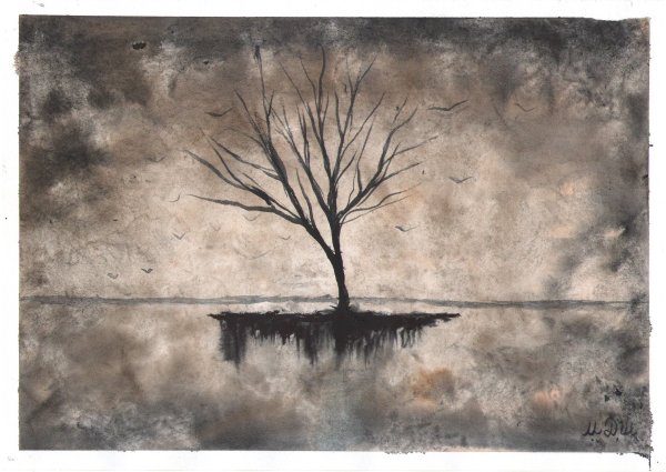 Мрачные рисунки акварелью