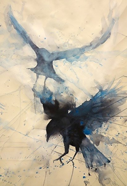 Ворон акварелью