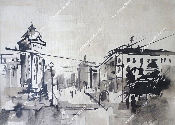 Городской пейзаж тушью