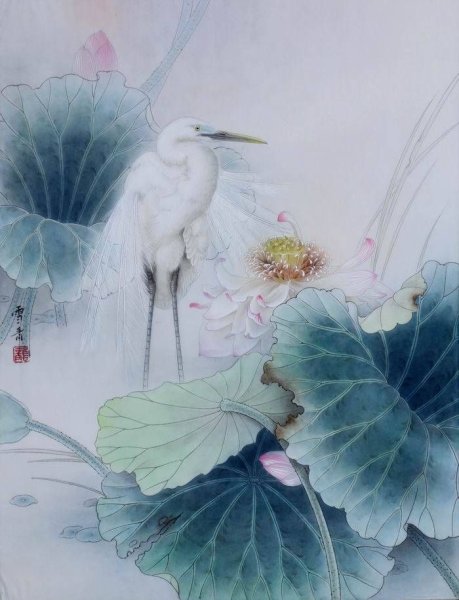 Цапля гуашью