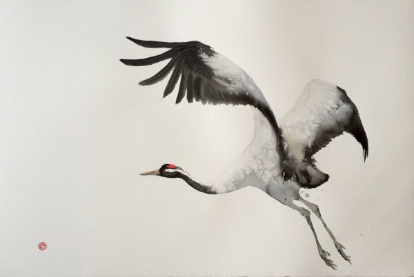 Красноголовые Журавли японская живопись