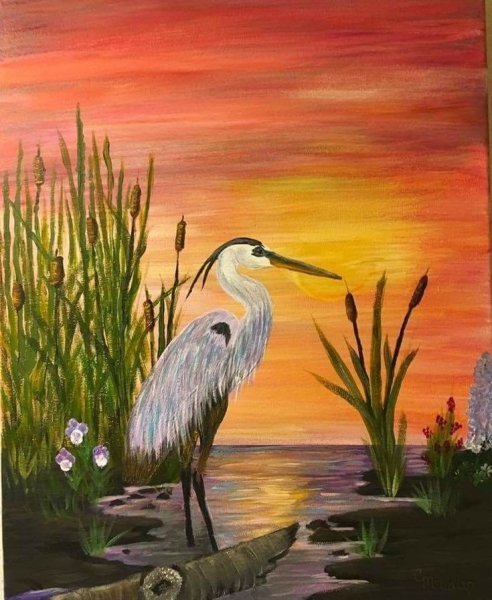 Цапля пастелью