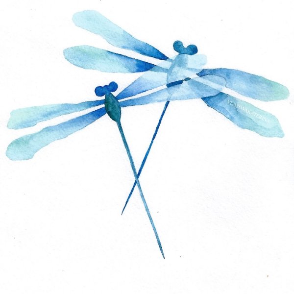 Стрекоза акварель