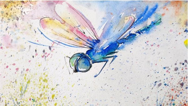 Стрекоза живопись акварелью для детей
