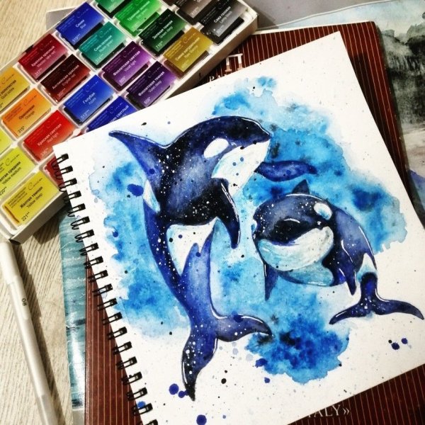 Касатка арт акварель