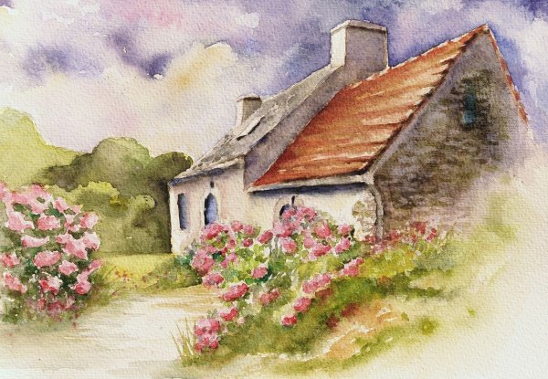 Скетчи акварелью деревня