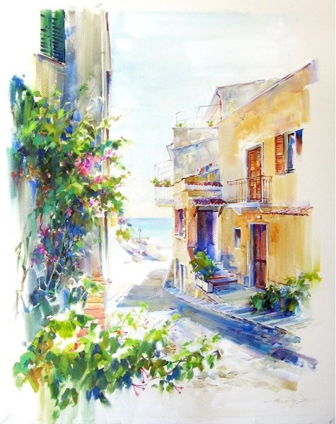 Тимошин Олег акварель голубая Италия